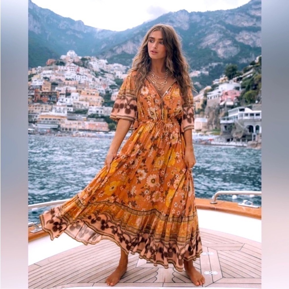 Spell & The Gypsy Buttercup Gown Sunrise Floral Maxi Cotton Dress Size S Women’s